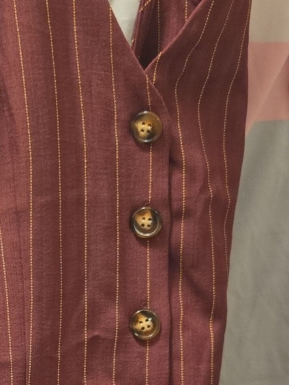 Womens Burgundy Pinstripe Button-Front Tank Top
